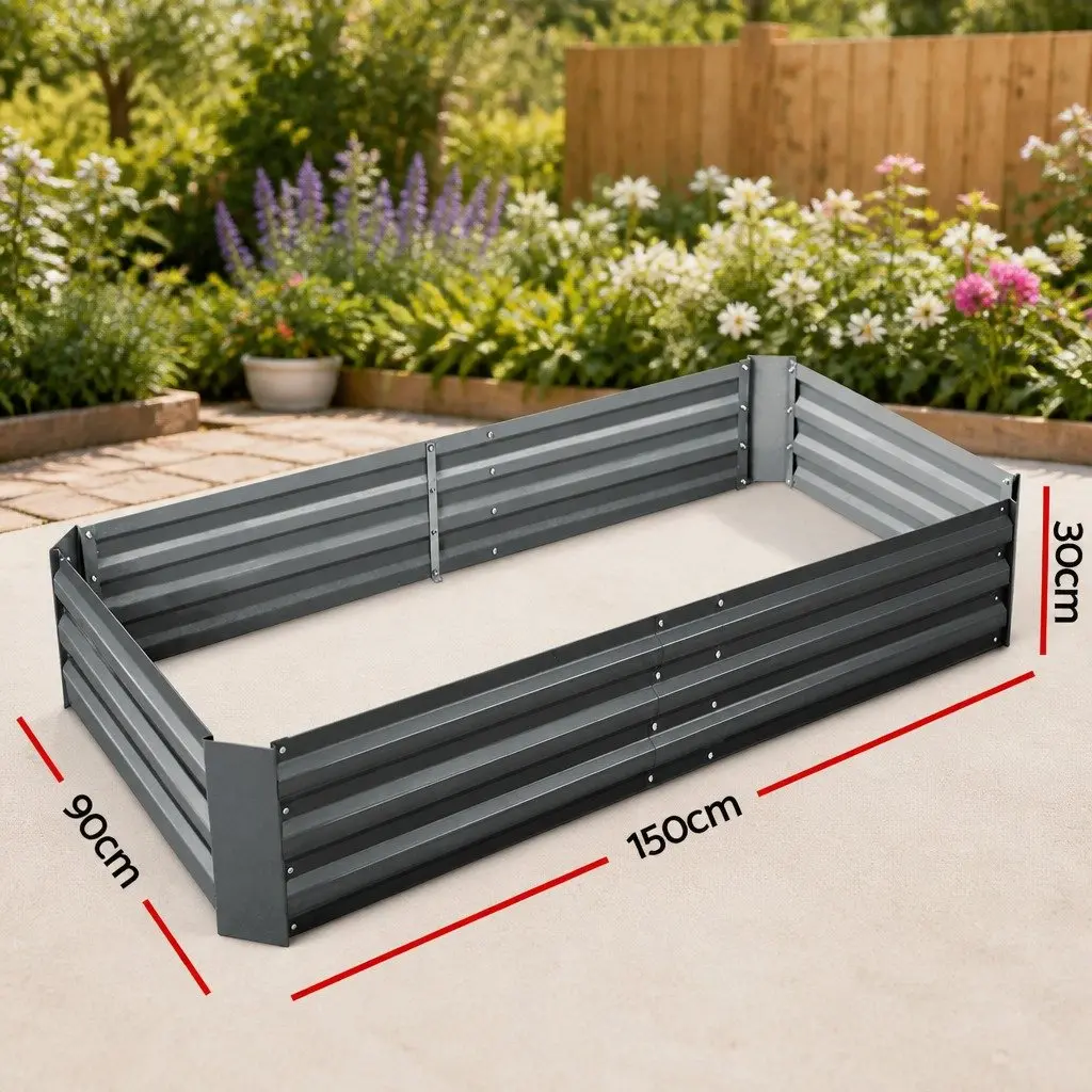 Raised Garden Bed Galvanised Steel 150x90cm Aluminium Grey
