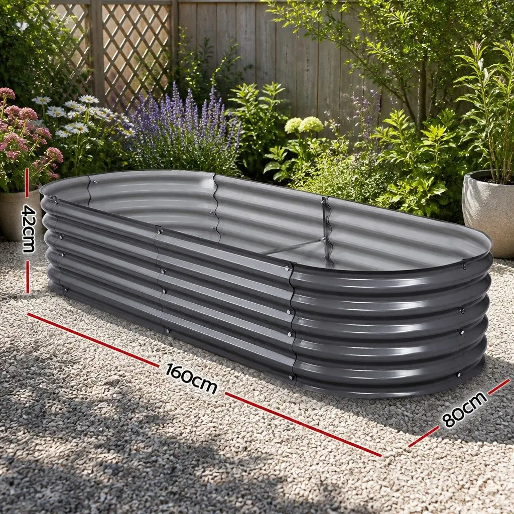 Raised Garden Bed 160x80x42cm Oval Planter Box Galvanised Steel Vegetable Flower