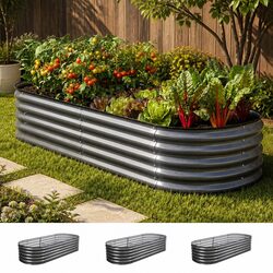 Durable 3-Piece Oval Steel Raised Garden Bed Kit