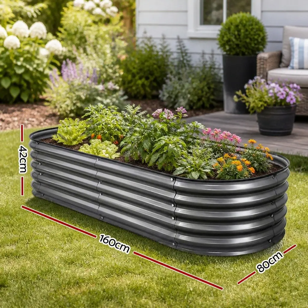 Raised Garden Bed Kit Galvanized Steel 160x80x42cm Aluminium Grey 3 Piece