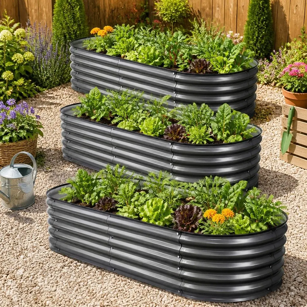 Raised Garden Bed Kit Galvanized Steel 160x80x42cm Aluminium Grey 3 Piece