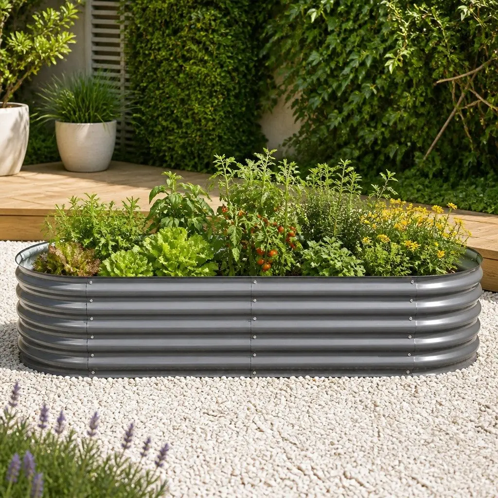 Raised Garden Bed Kit Galvanized Steel 160x80x42cm Aluminium Grey 3 Piece