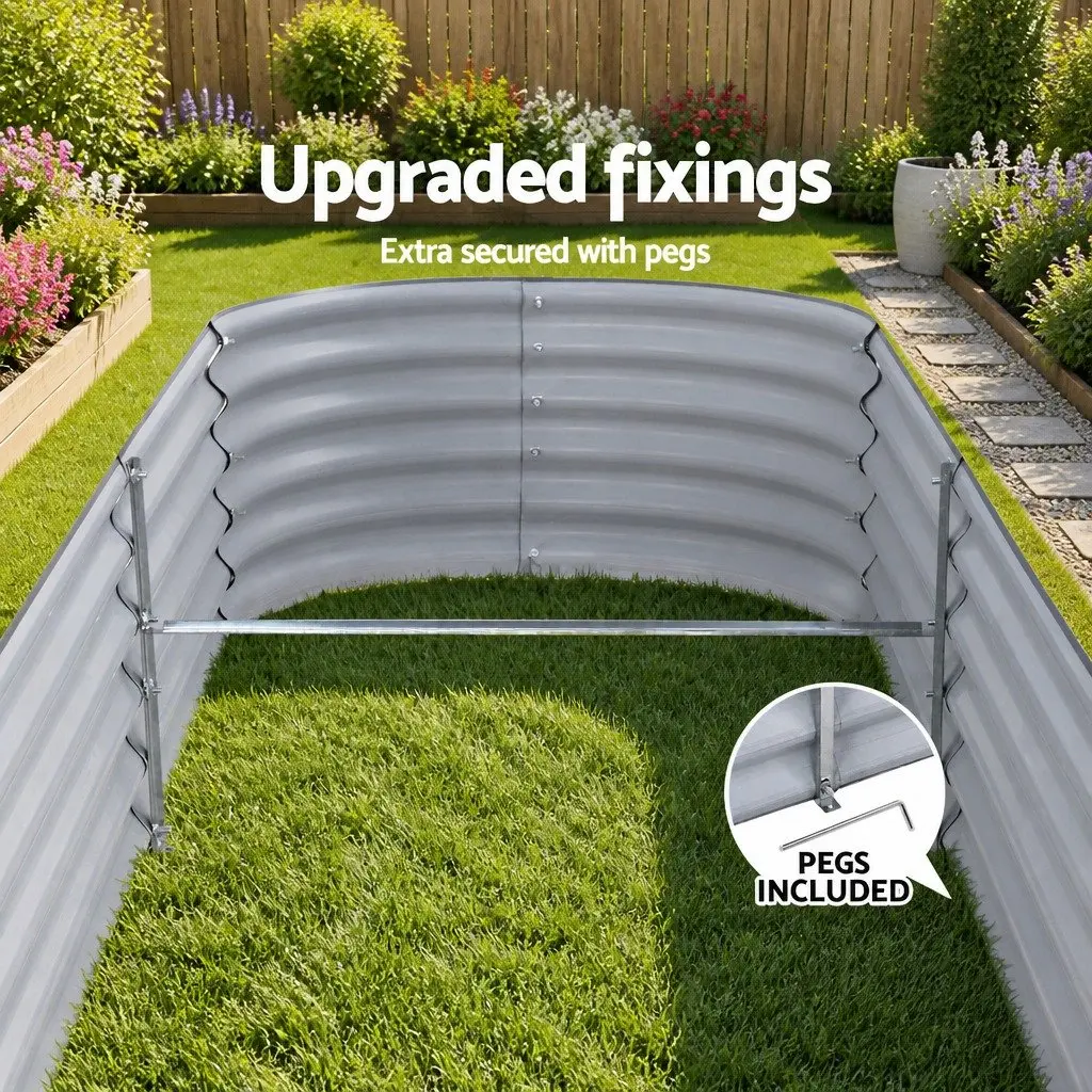 Galvanised Steel Raised Garden Bed 240cm x 80cm x 42cm Aluminium Grey Oval Planter Box Set of 2
