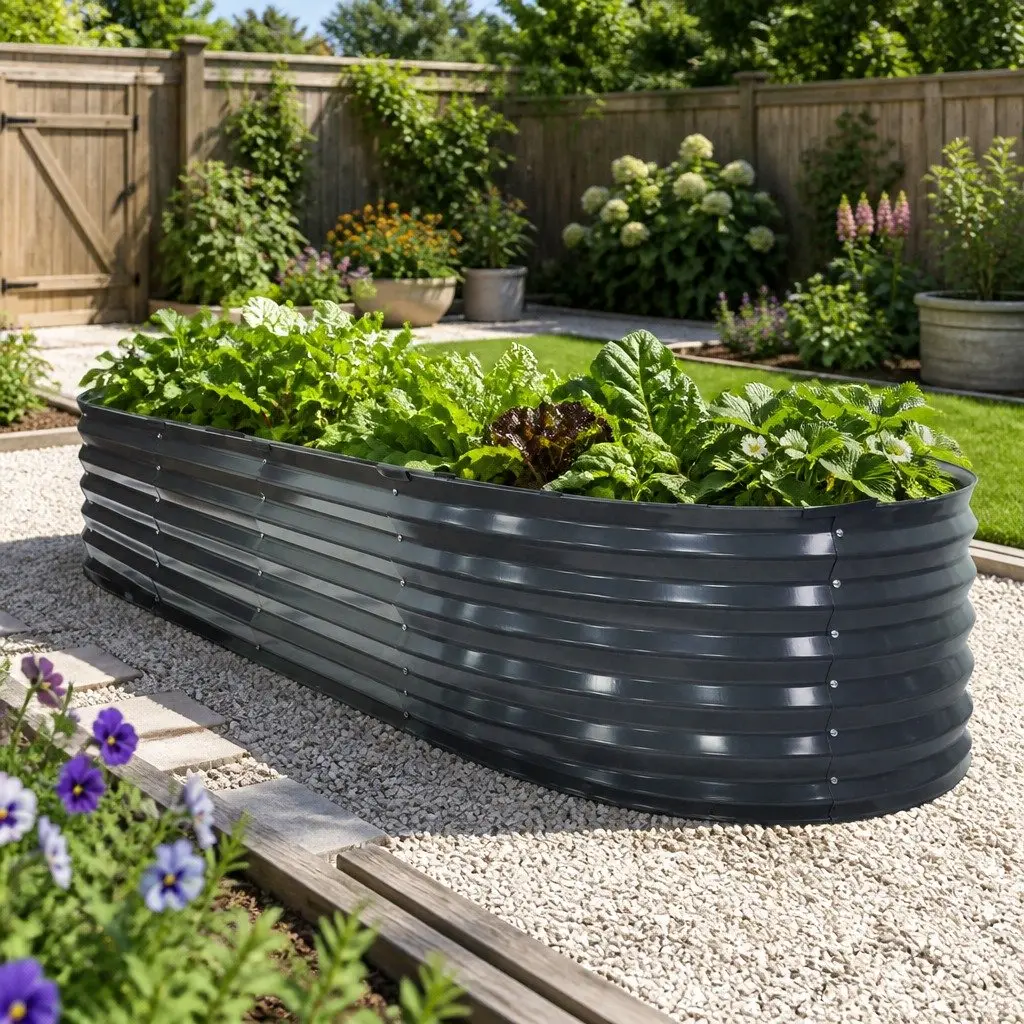 Galvanised Steel Raised Garden Bed 240cm x 80cm x 42cm Aluminium Grey Oval Planter Box Set of 2