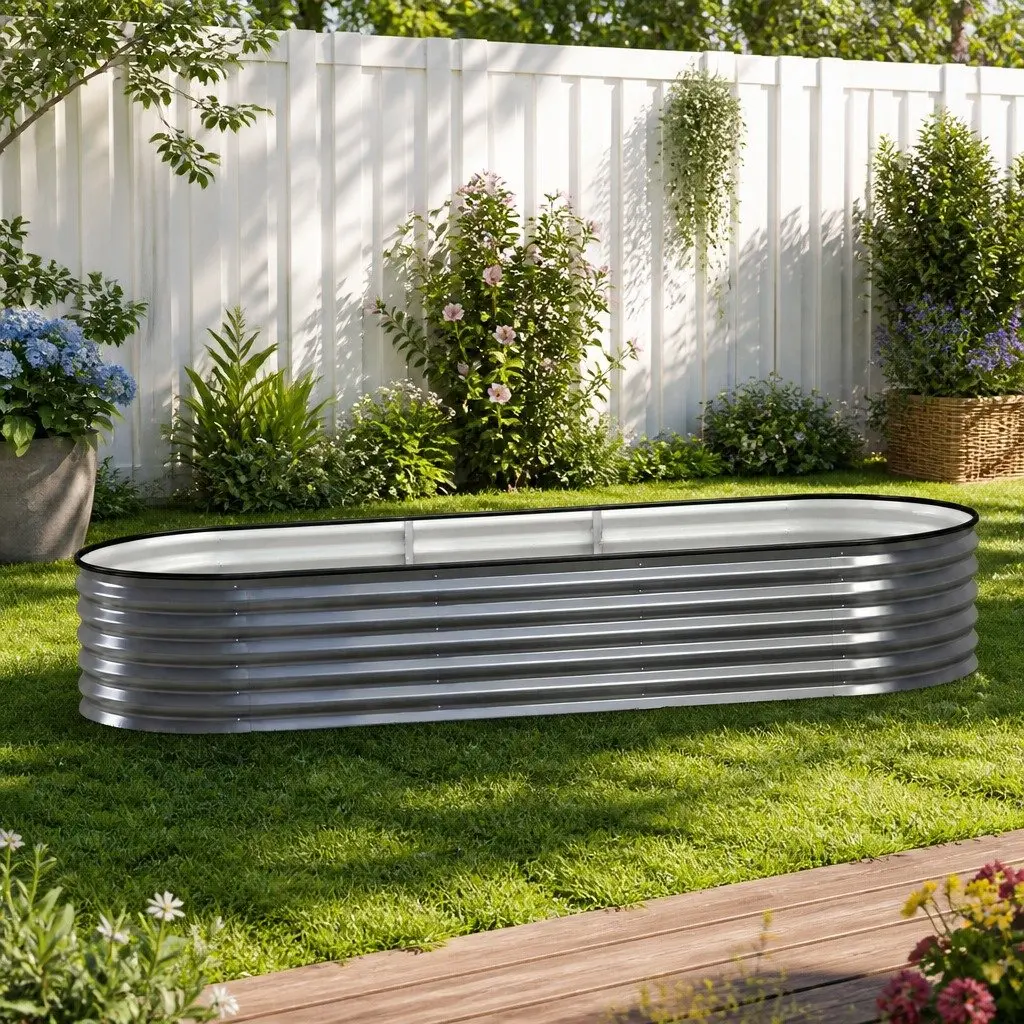 Raised Garden Bed Kit Galvanized Steel 240x80x42cm Aluminium Grey