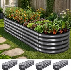 4-Piece Oval Galvanized Steel Raised Garden Bed Kit