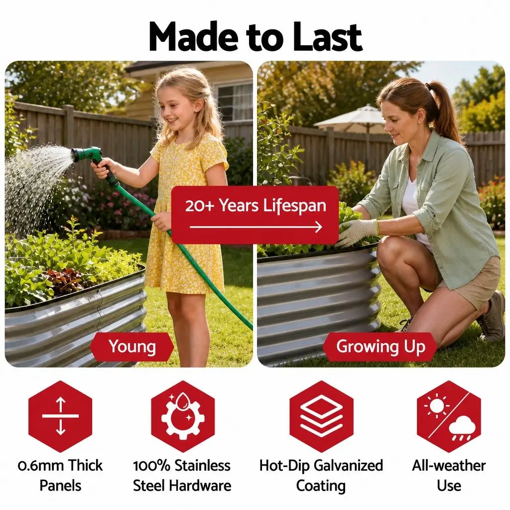 Raised Garden Bed Kit Galvanized Steel 240x80x42cm Aluminium Grey