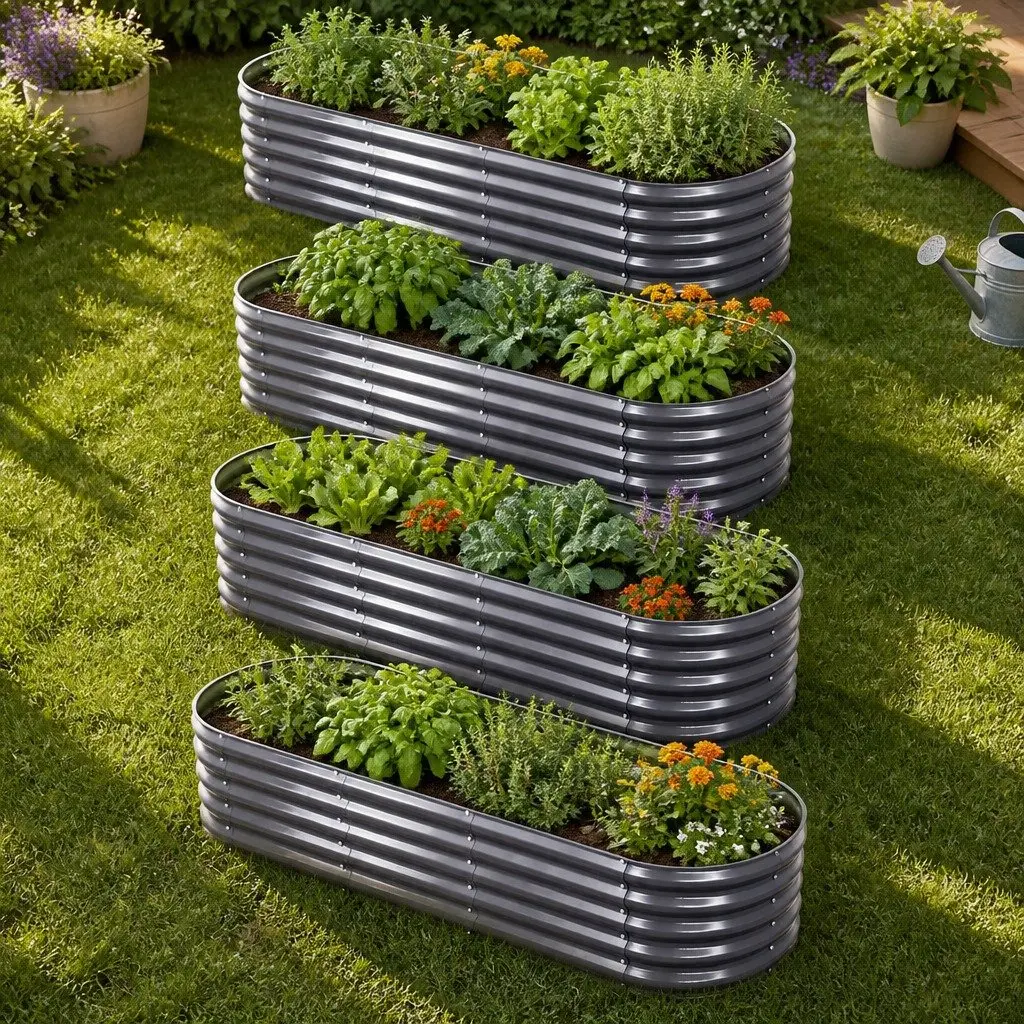 Raised Garden Bed Kit Galvanized Steel 240x80x42cm Aluminium Grey
