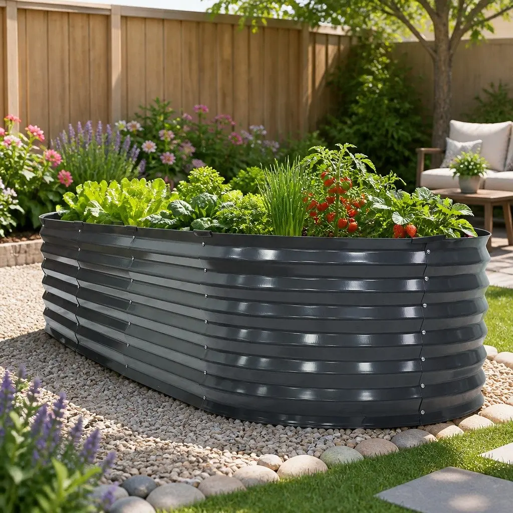 Raised Garden Bed Galvanised Steel 240x80x42cm Aluminium Grey Oval Planter Box