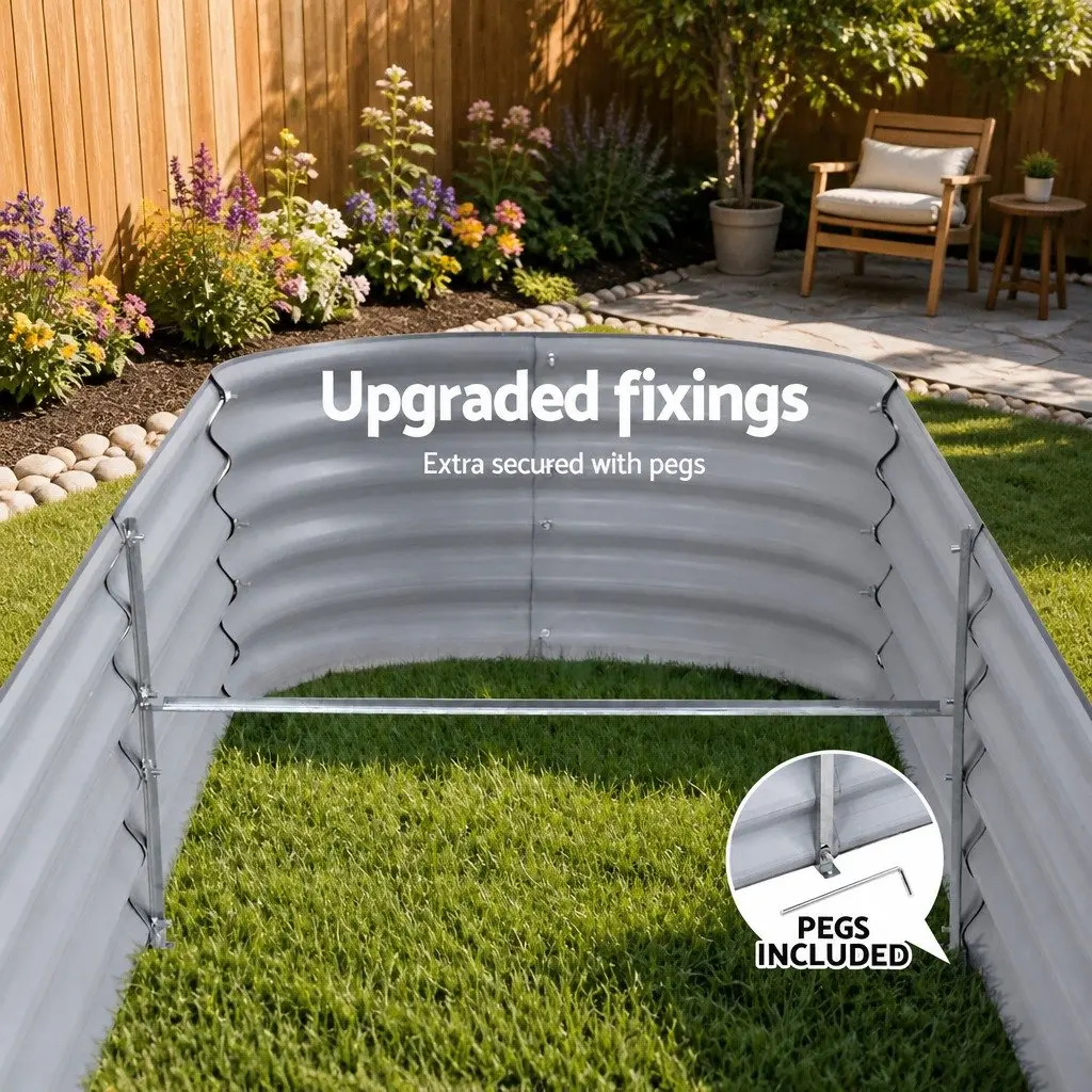 Raised Garden Bed Galvanised Steel 240x80x42cm Aluminium Grey Oval Planter Box