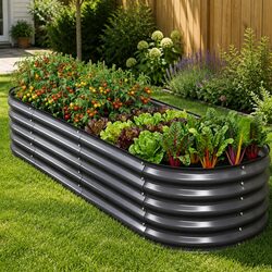 Raised Garden Bed Kit 4 Pcs Oval Galvanized Steel Planter Boxes 320x80x42cm