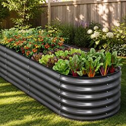 Raised Garden Bed 3 Pcs Oval Planter Boxes 240x80x56cm Heavy Duty Metal