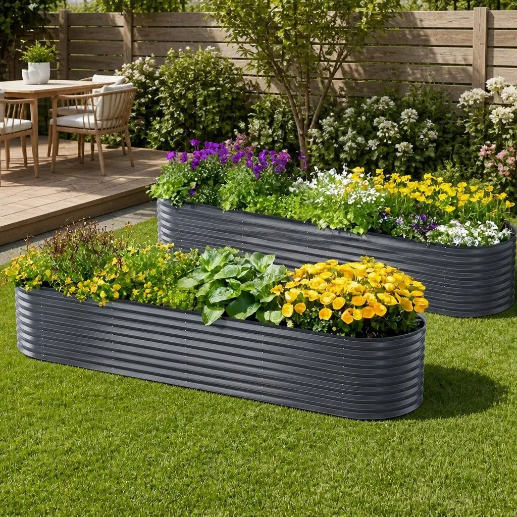 Raised Garden Bed Galvanised Steel 320x80x56cm Grey