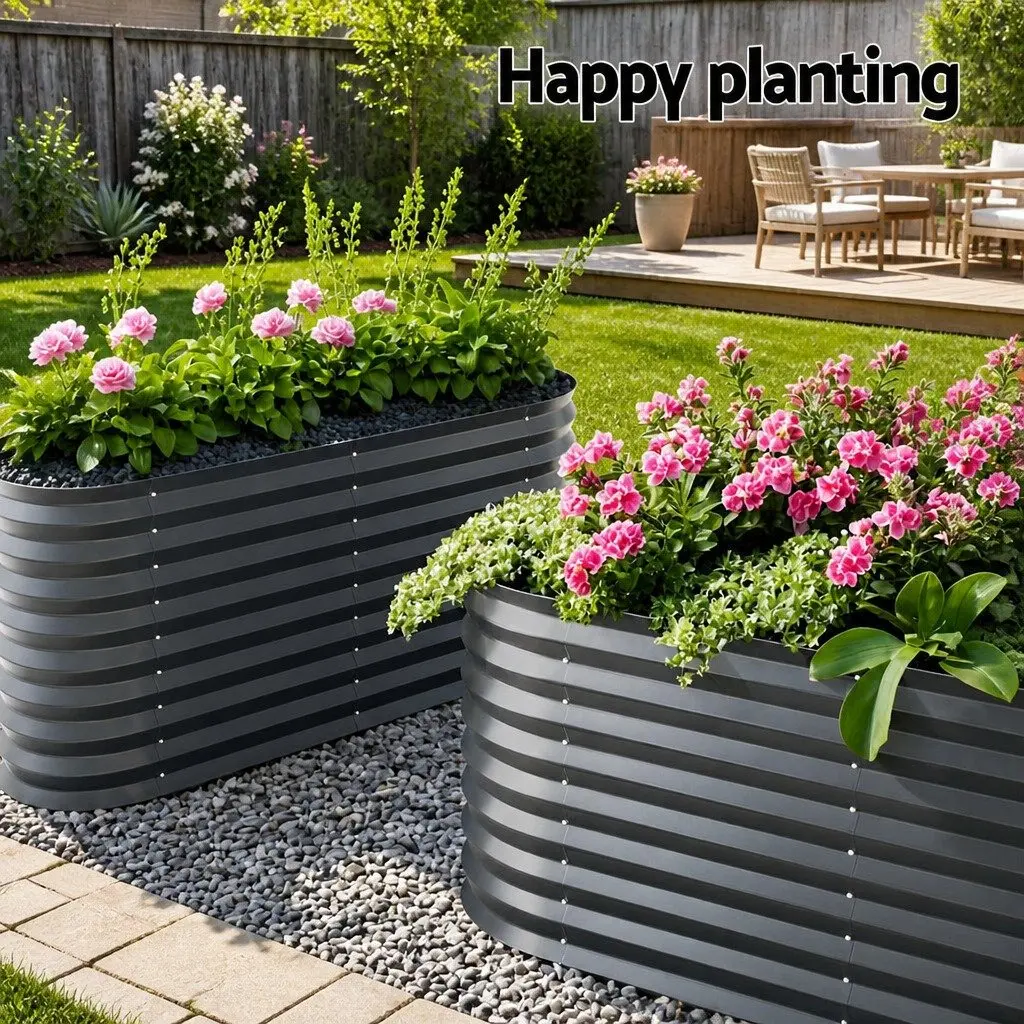Raised Garden Bed Galvanised Steel 320x80x56cm Grey