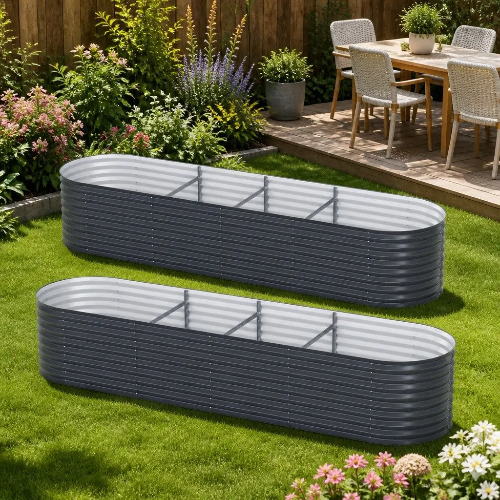Raised Garden Bed Galvanised Steel 320x80x56cm Grey