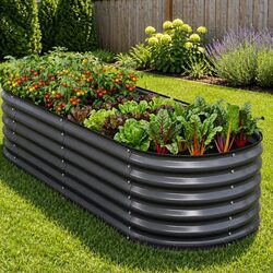 Durable Oval Galvanized Steel Raised Garden Bed Kit - 3 Pcs