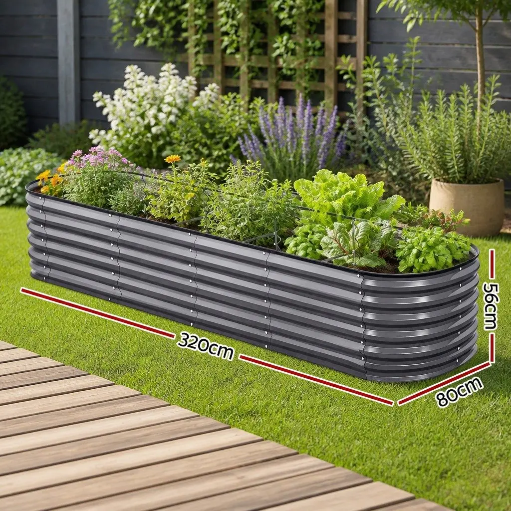 Raised Garden Bed Kit Galvanized Steel 320x80x56cm Aluminium Grey 3 Piece