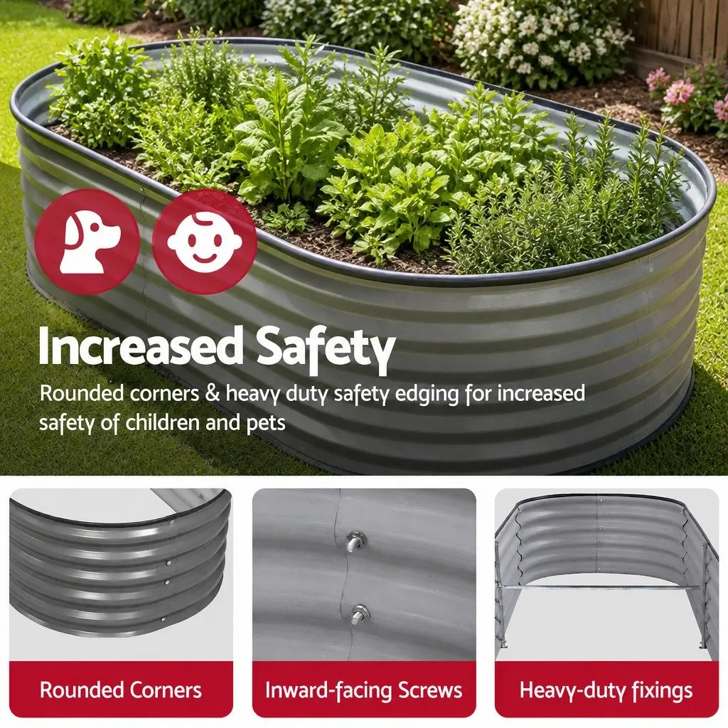 Raised Garden Bed Kit Galvanized Steel 320x80x56cm Aluminium Grey