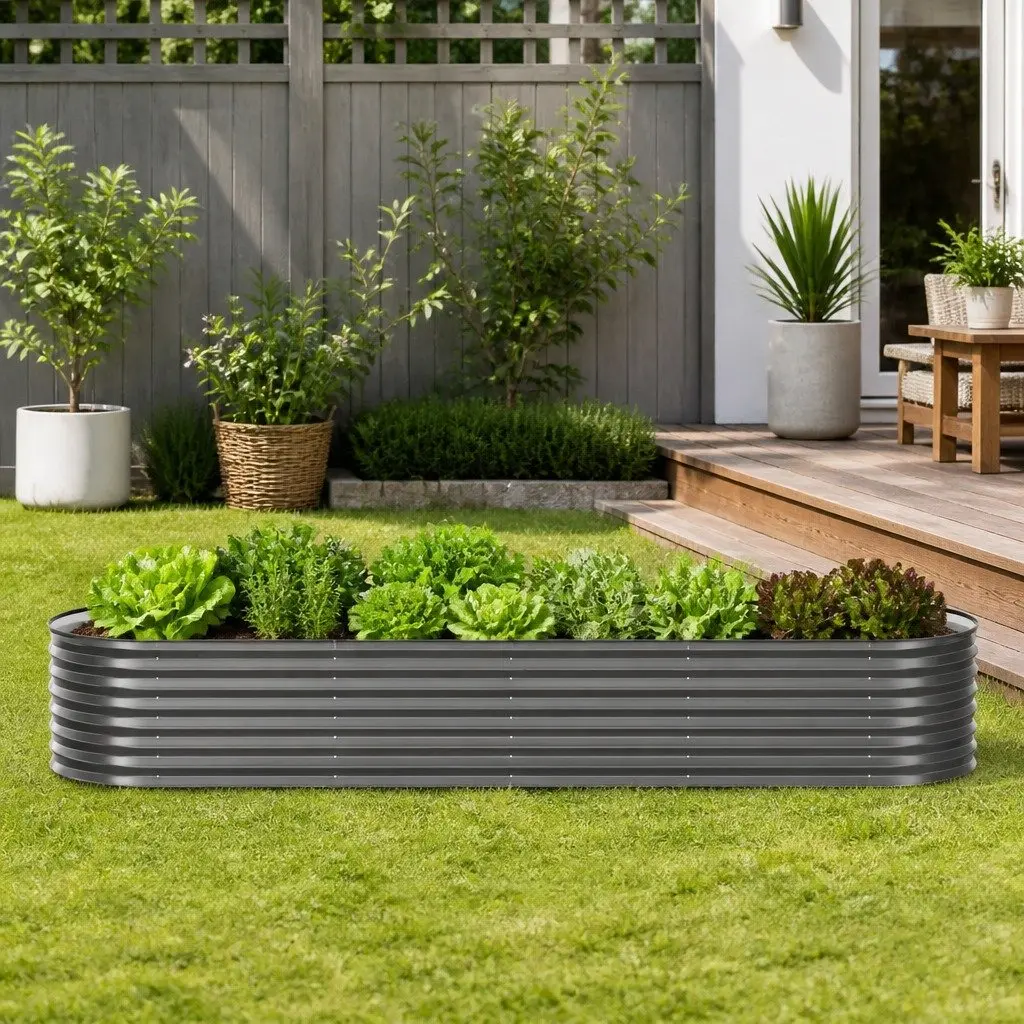 Raised Garden Bed Kit Galvanized Steel 320x80x56cm Aluminium Grey
