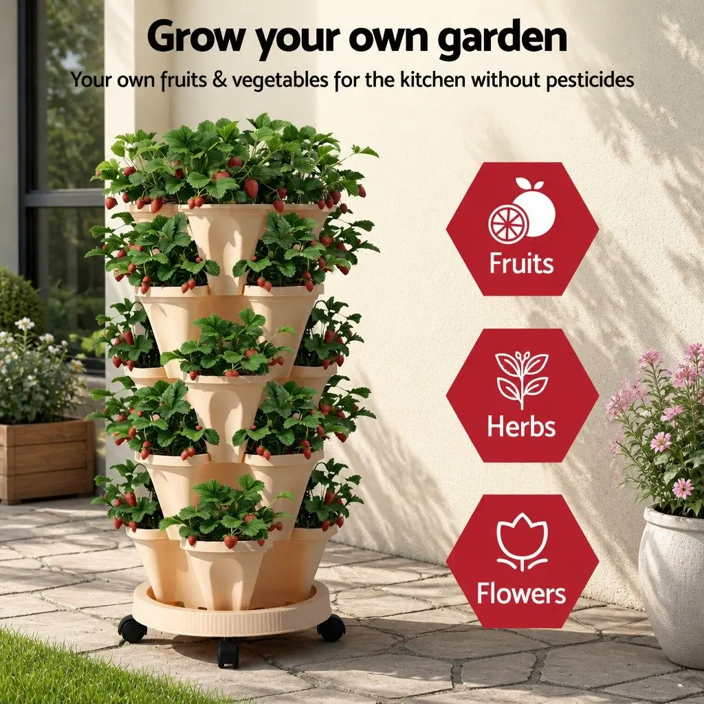 5-Tier Stackable Vertical Garden Planter with Casters