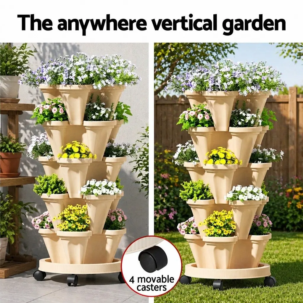 5-Tier Stackable Vertical Garden Planter with Casters