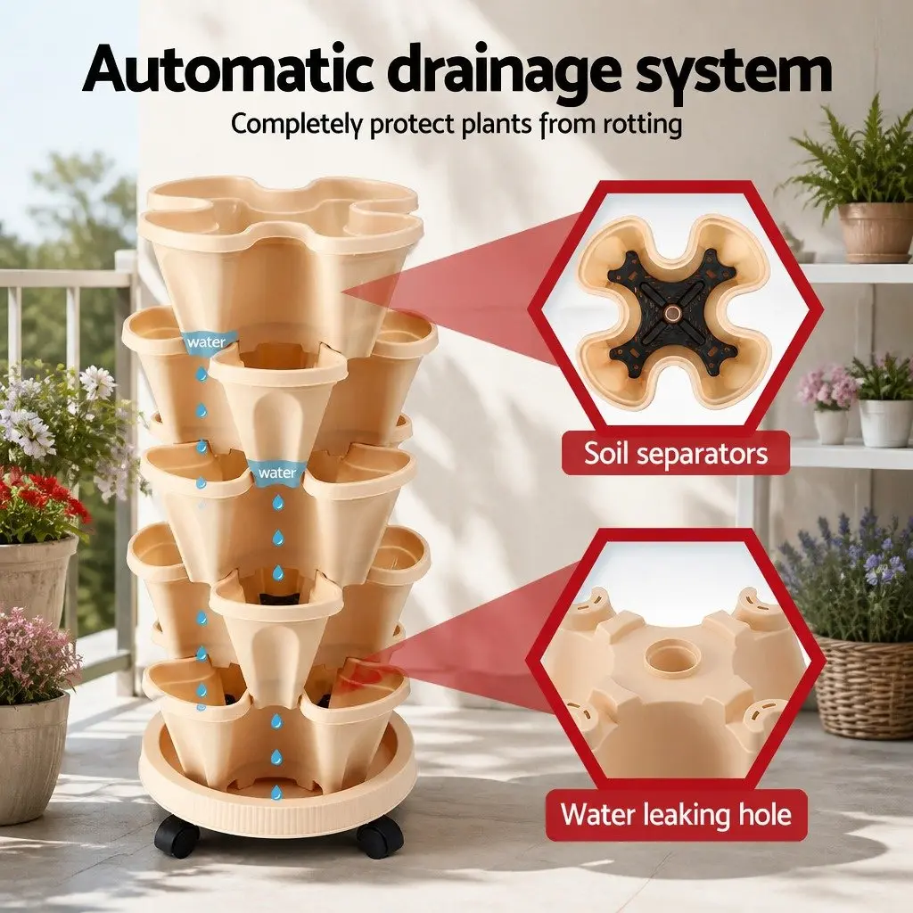 5-Tier Stackable Vertical Garden Planter with Casters
