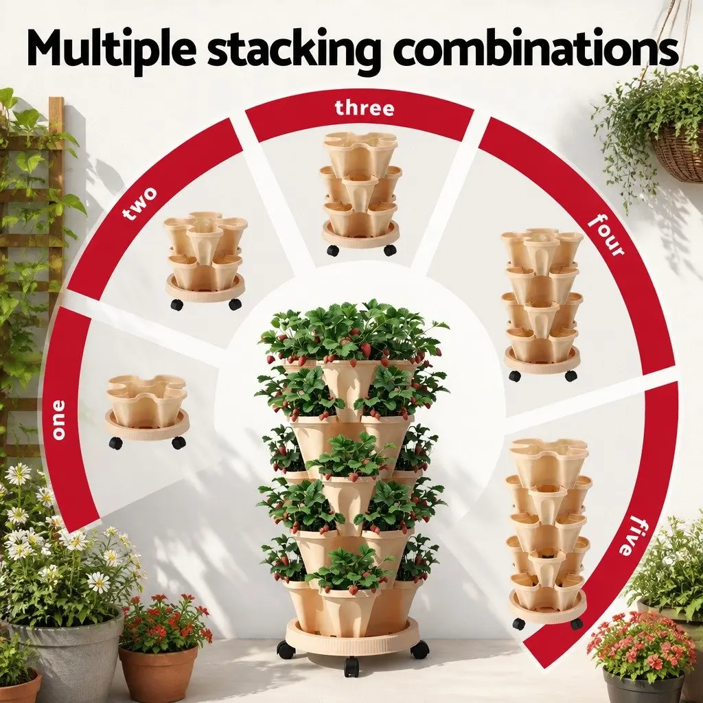 5-Tier Stackable Vertical Garden Planter with Casters