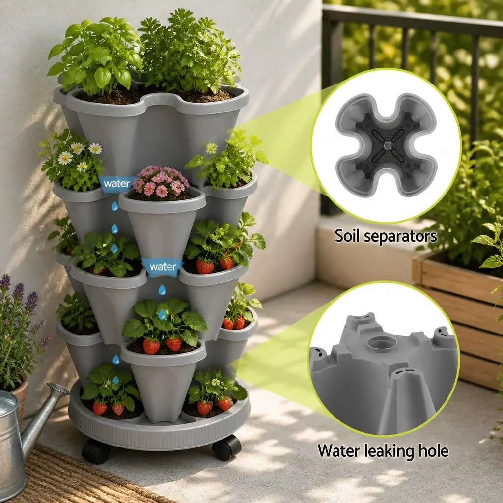 5-Tier Stackable Planter for Indoor & Outdoor Use