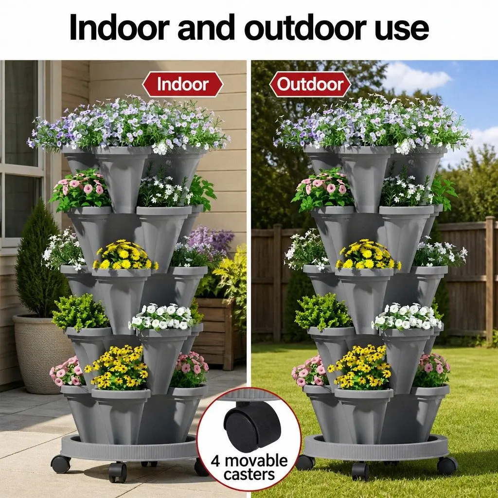 5-Tier Stackable Planter for Indoor & Outdoor Use