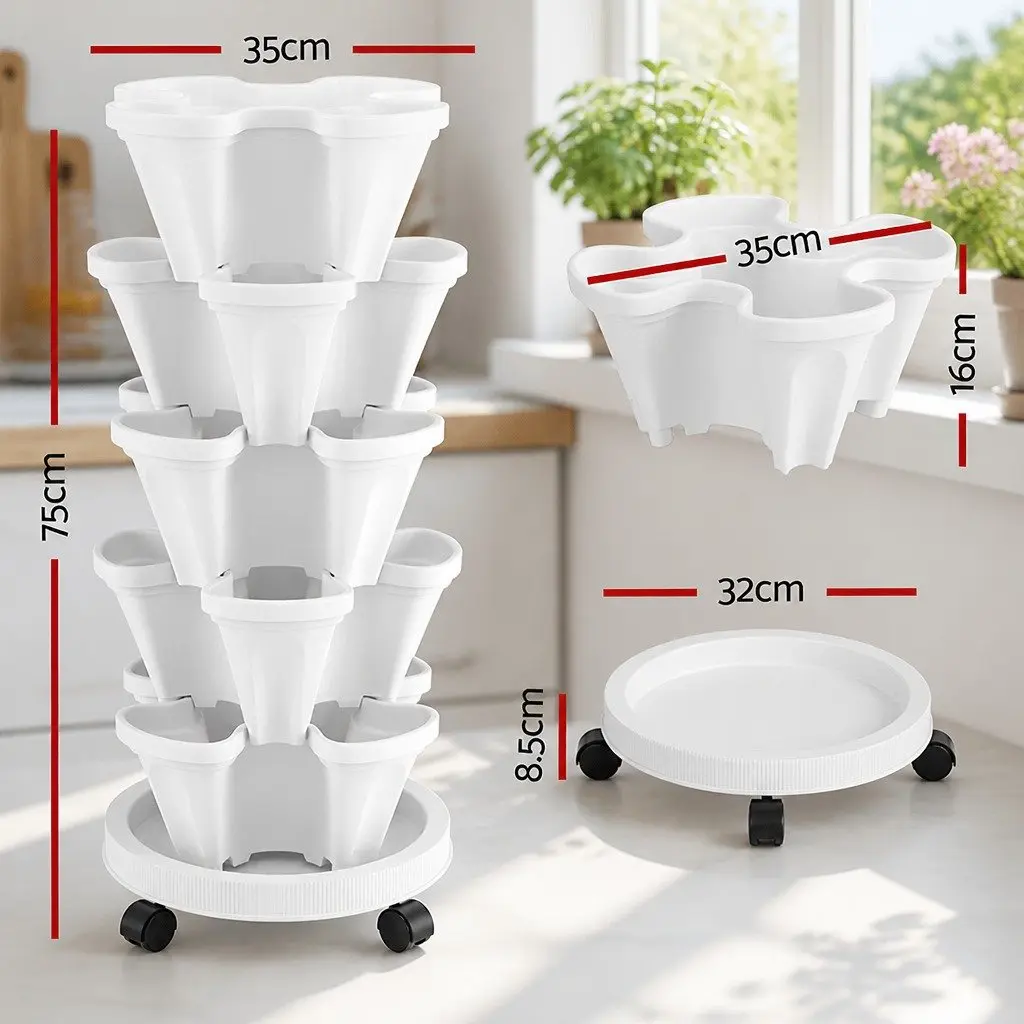 5 Tier Stackable Planter Plastic 35cm x 35cm x 75cm White