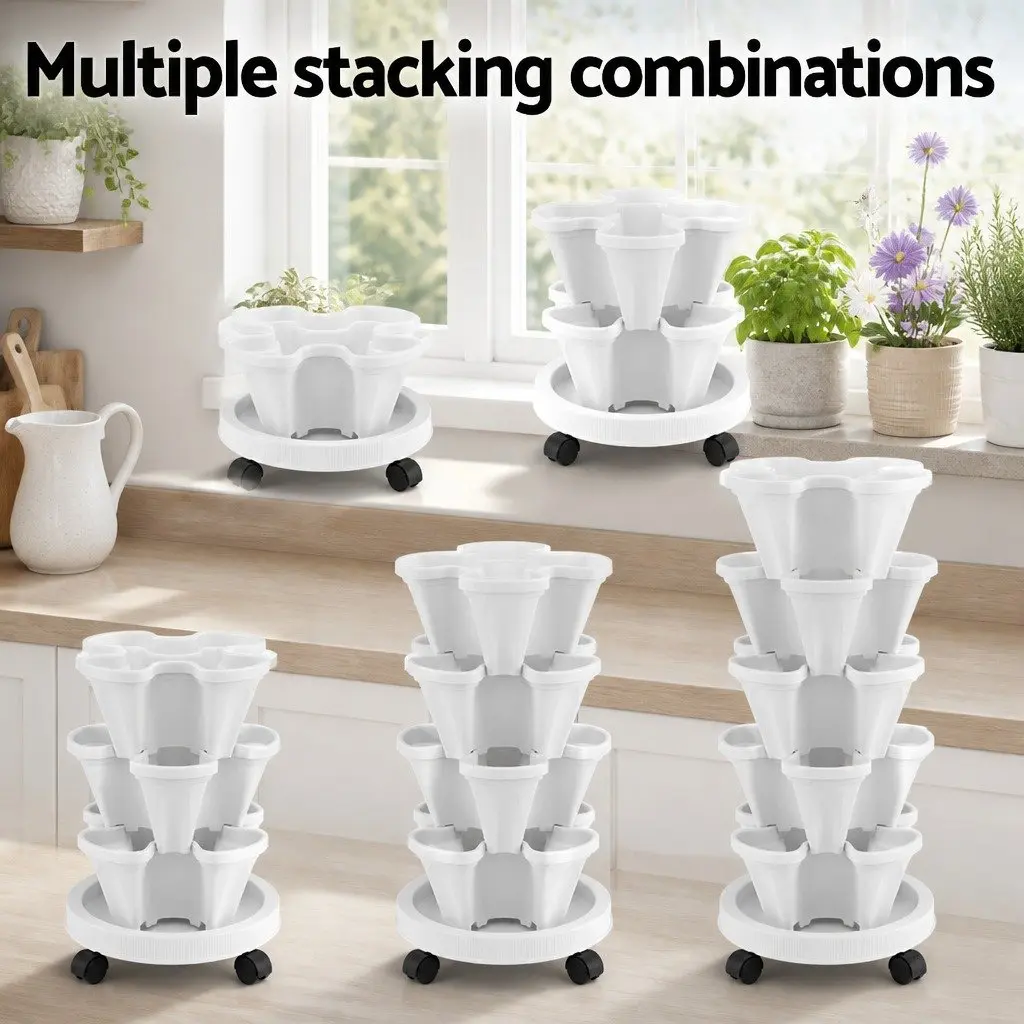 5 Tier Stackable Planter Plastic 35cm x 35cm x 75cm White