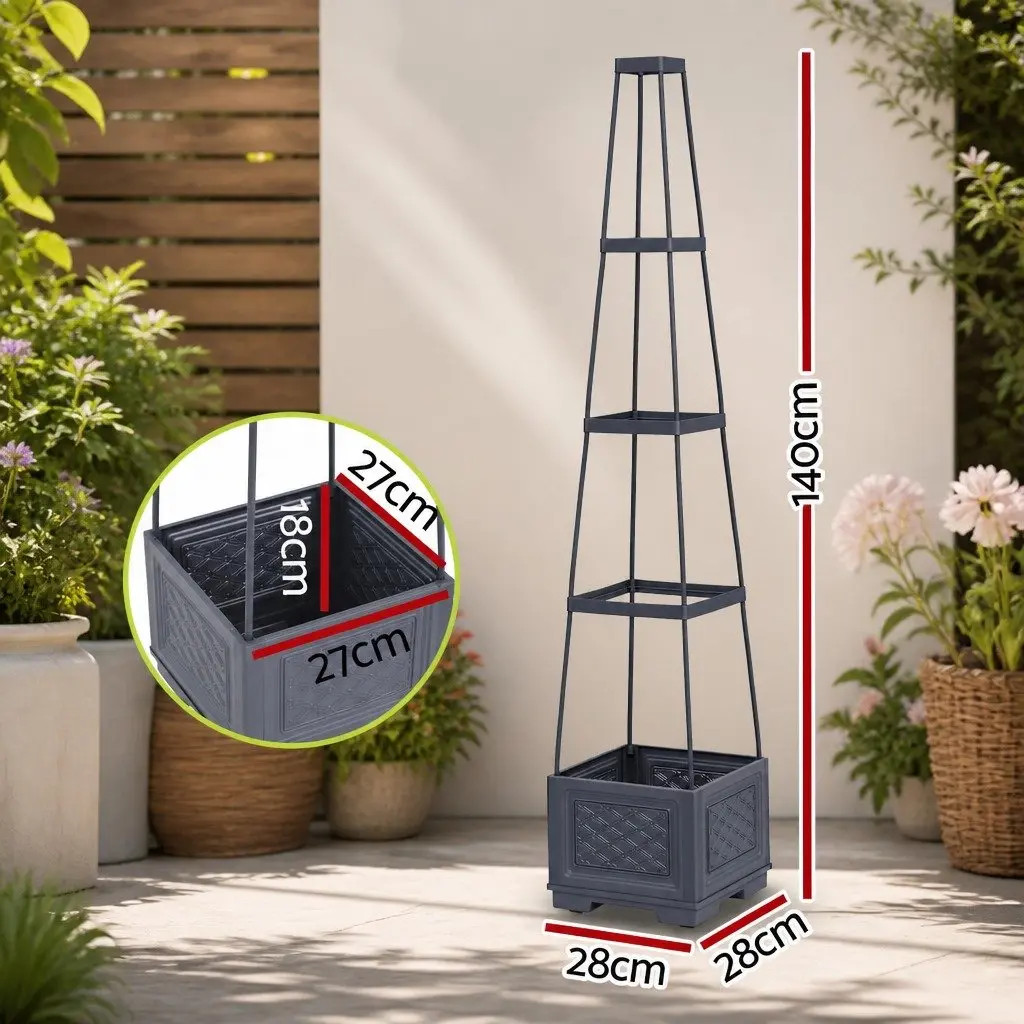 Self Watering Vertical Planter Tower PP 140cm Grey 4 Layer