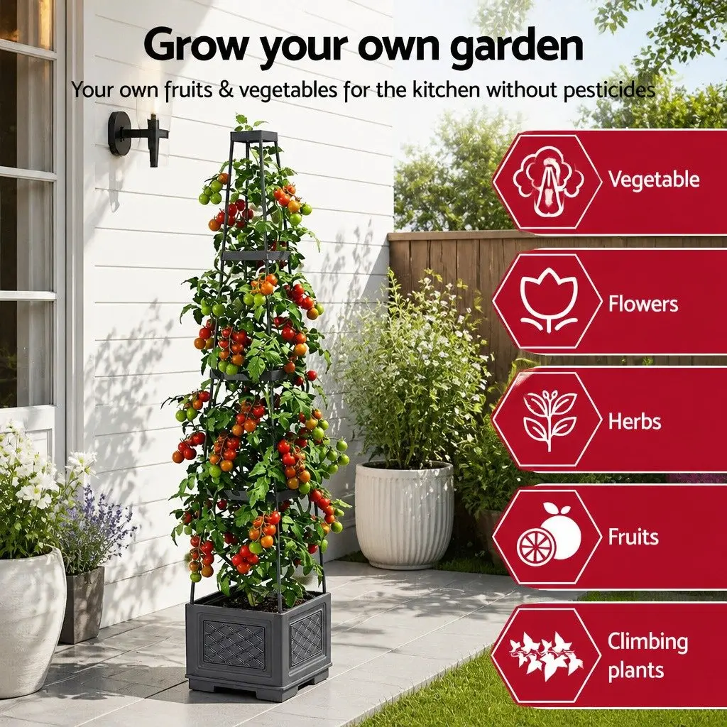 Self Watering Vertical Planter Tower PP 140cm Grey 4 Layer
