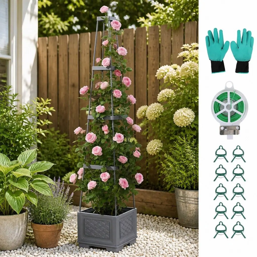 Self Watering Vertical Planter Tower PP 140cm Grey 4 Layer