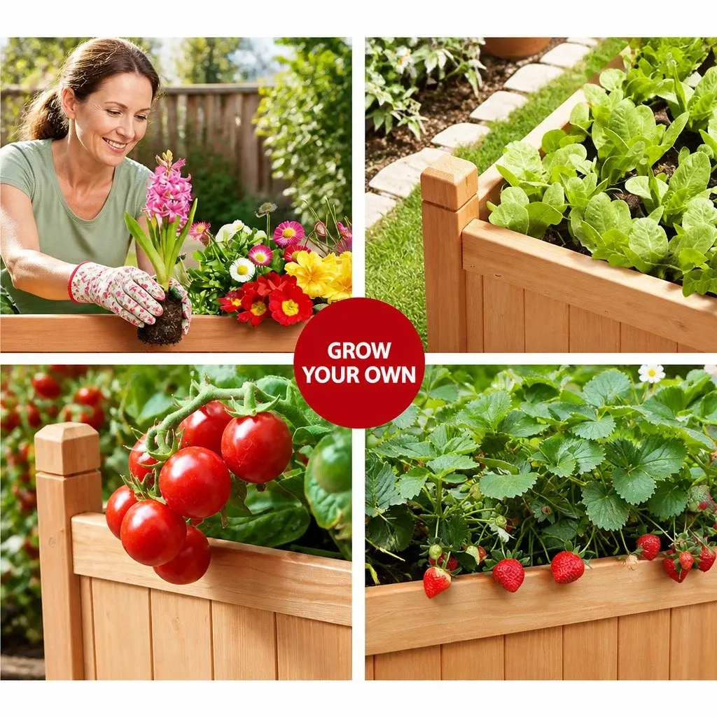 Wooden Raised Garden Bed 90x30x33cm for Outdoor Use
