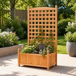 High-Quality Wooden Raised Garden Bed with Trellis 64x35x115cm