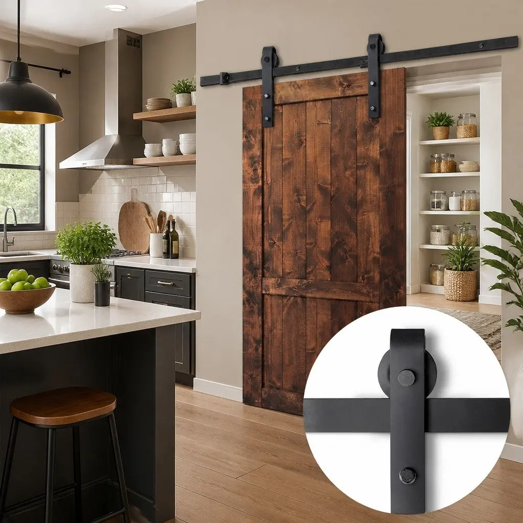 2.44m White Matte Sliding Barn Door Hardware Track Set