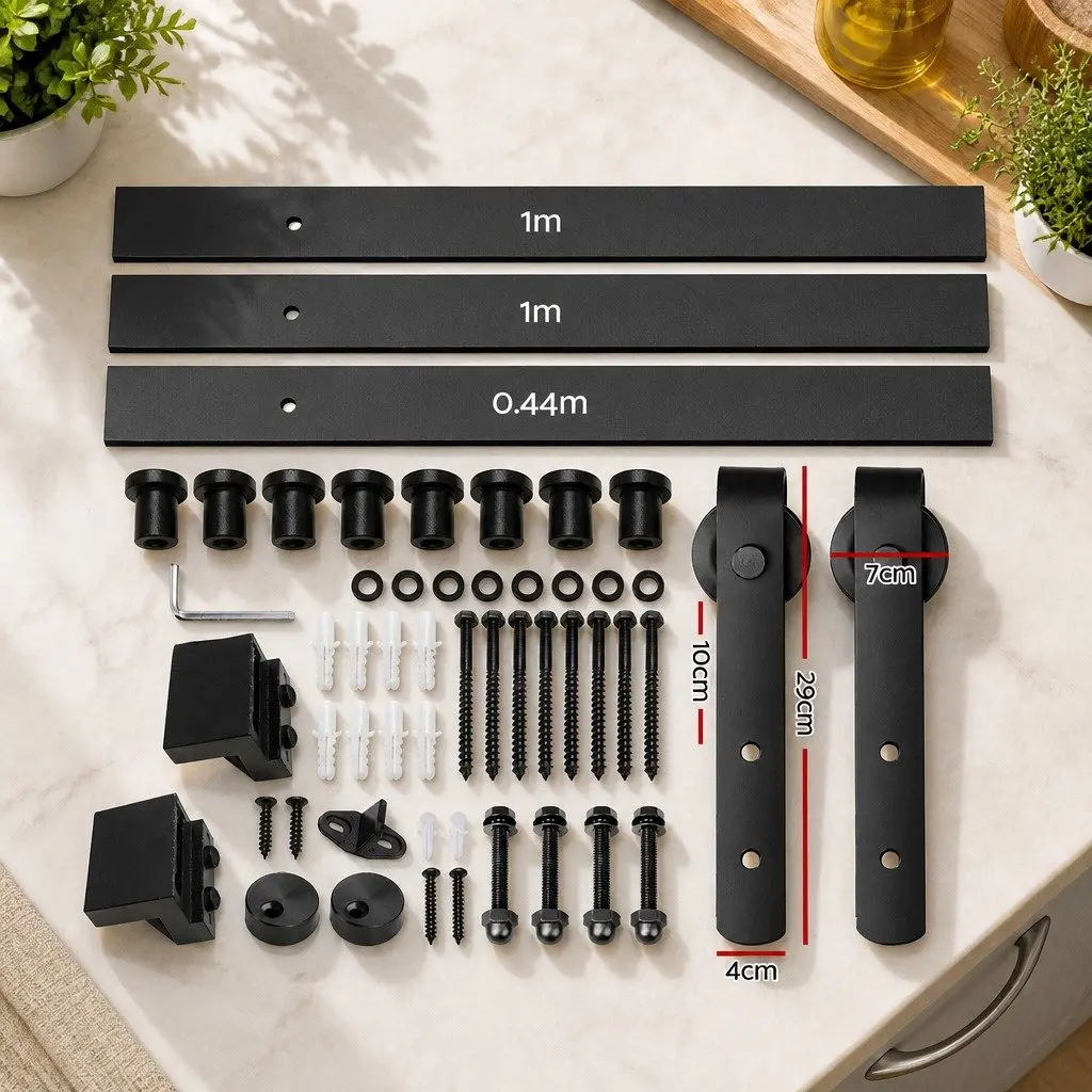 Sliding Barn Door Hardware Track Set Carbon Steel 2.44m White Matte