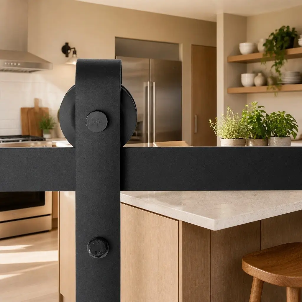 Sliding Barn Door Hardware Track Set Carbon Steel 2.44m White Matte