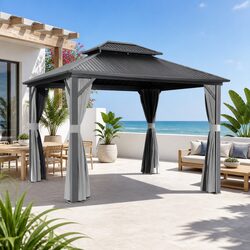 Sturdy Gazebo 3x3.65m Outdoor Canopy with Mesh Curtains