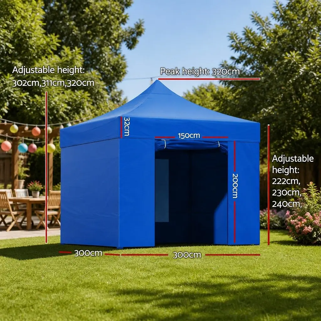 Pop Up Gazebo Oxford Fabric 3x3m Blue Folding Tent Canopy