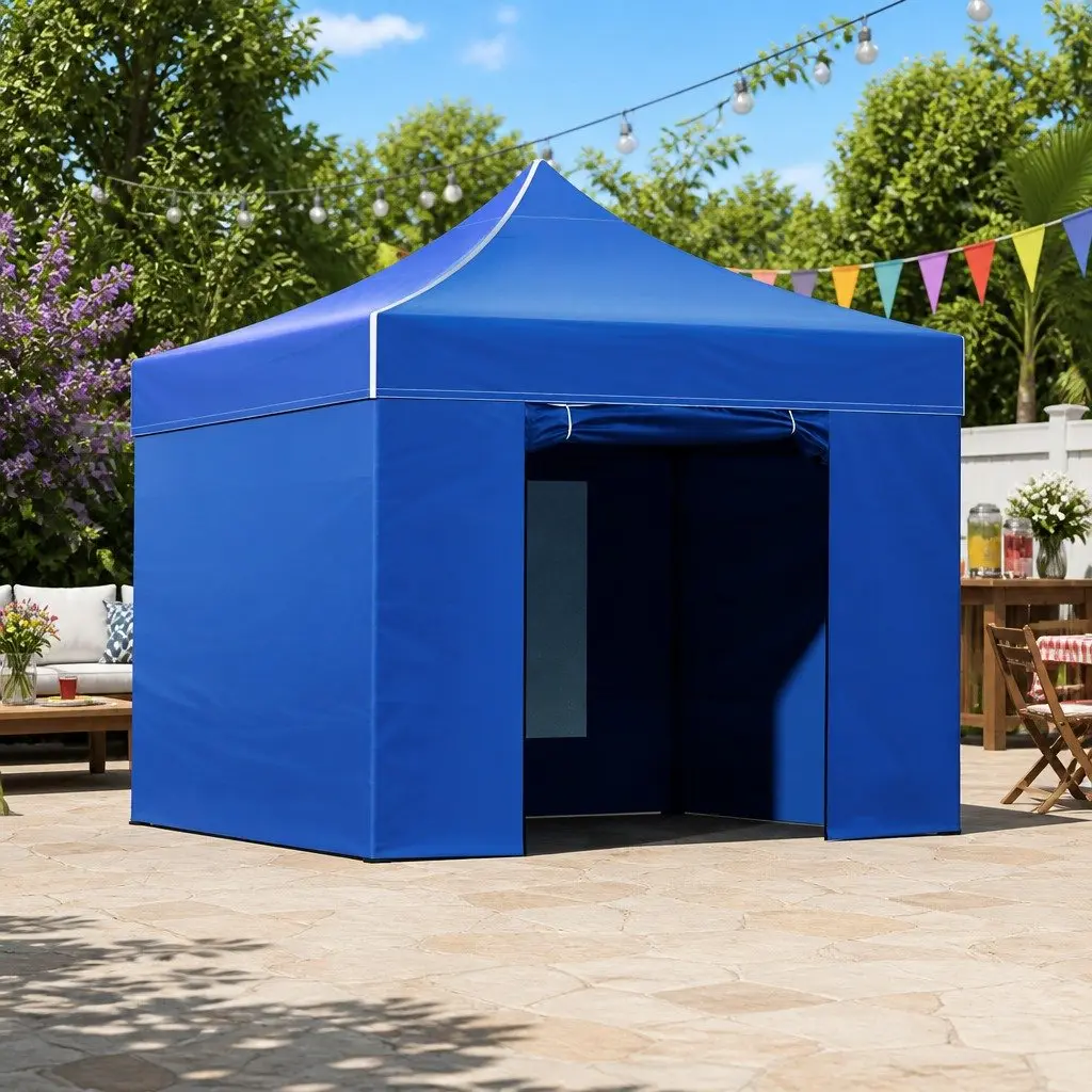 Pop Up Gazebo Oxford Fabric 3x3m Blue Folding Tent Canopy