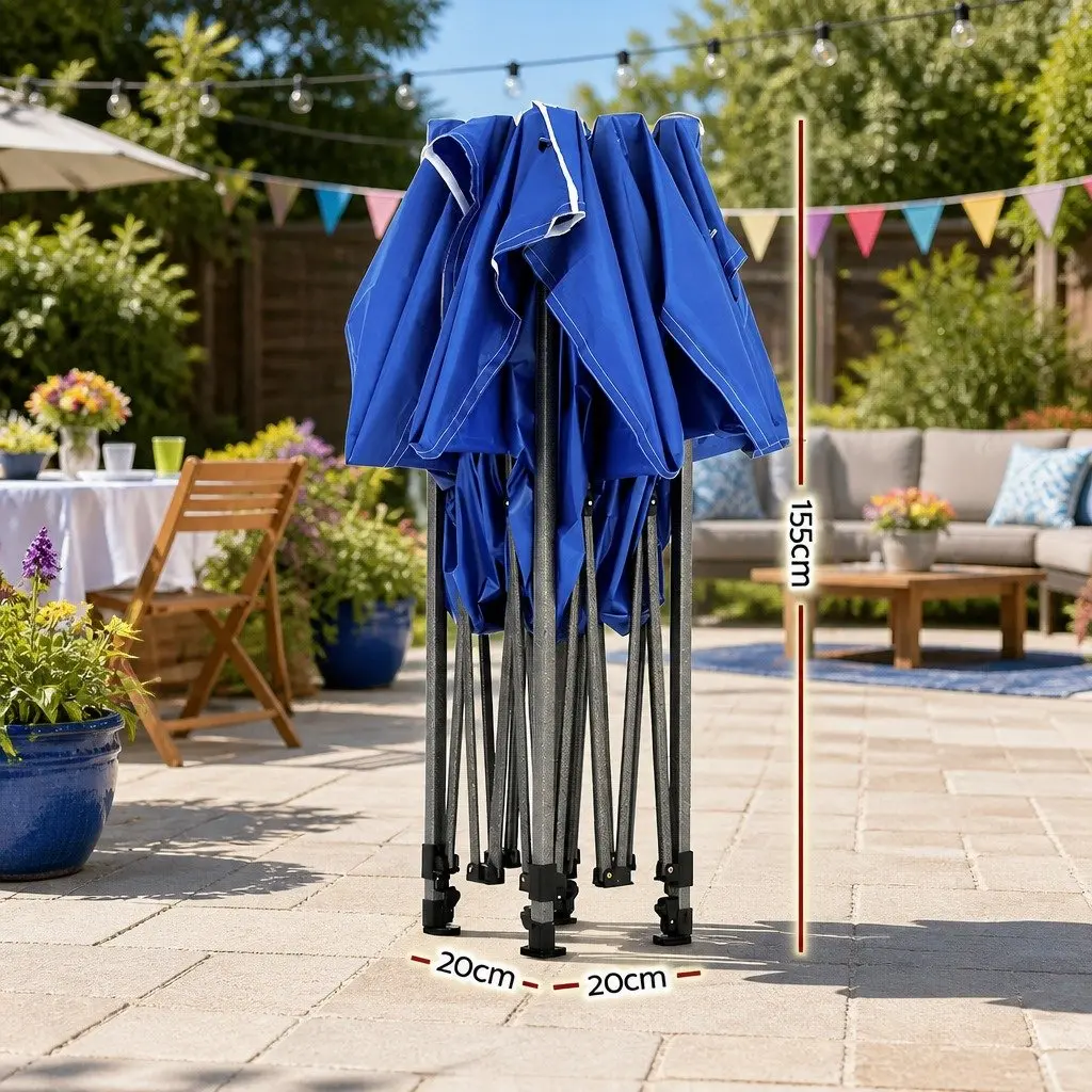 Pop Up Gazebo Oxford Fabric 3x3m Blue Folding Tent Canopy
