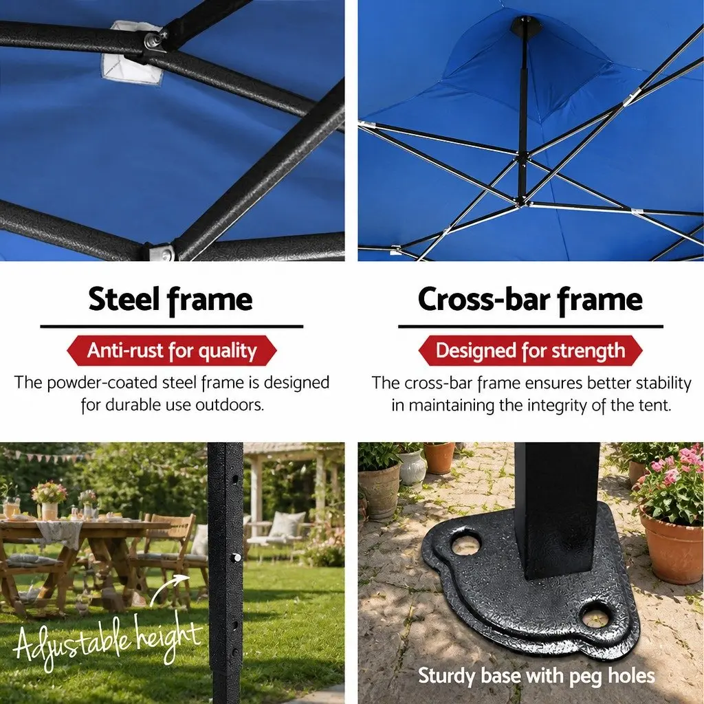 Pop Up Gazebo Oxford Fabric 3x3m Blue Folding Tent Canopy