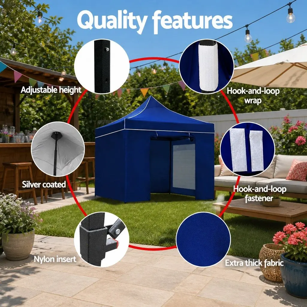 Pop Up Gazebo Oxford Fabric 3x3m Blue Folding Tent Canopy