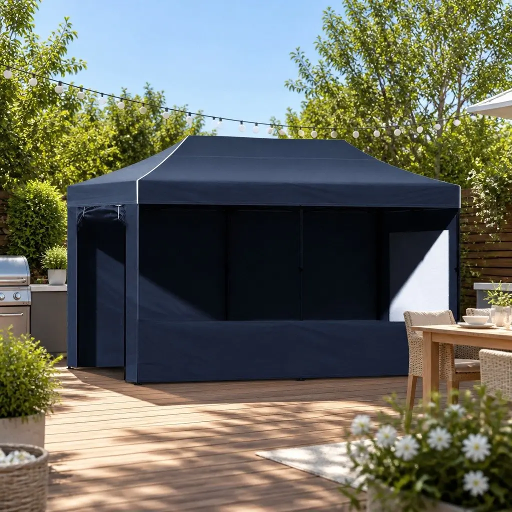 Pop Up Gazebo Canopy 3x6m Steel Black Outdoor Folding Tent
