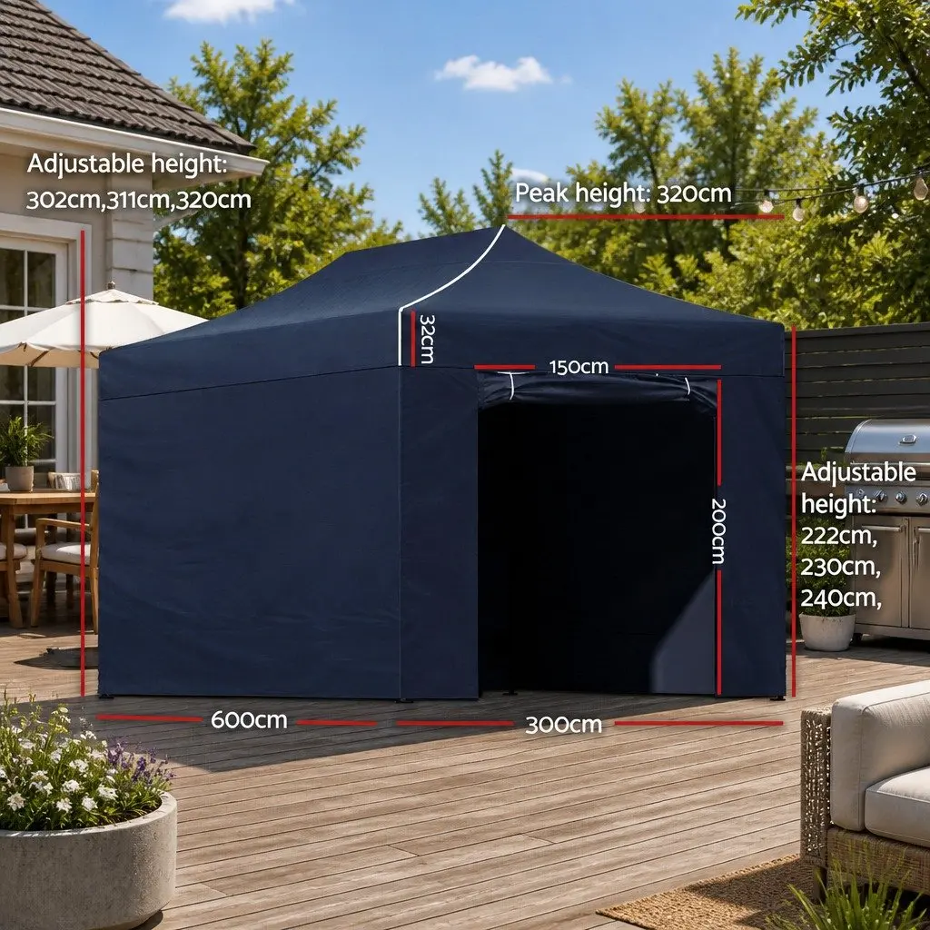 Pop Up Gazebo Canopy 3x6m Steel Black Outdoor Folding Tent