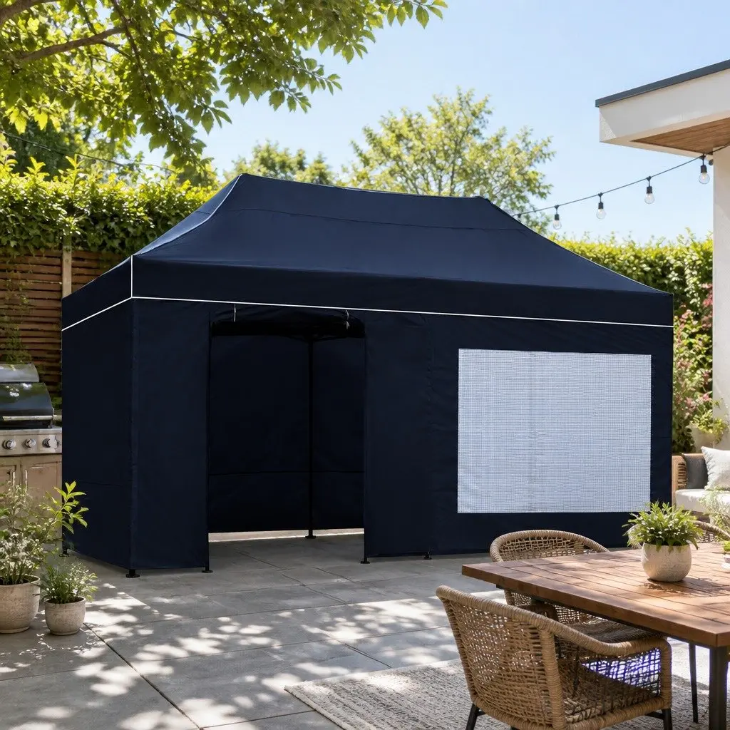 Pop Up Gazebo Canopy 3x6m Steel Black Outdoor Folding Tent