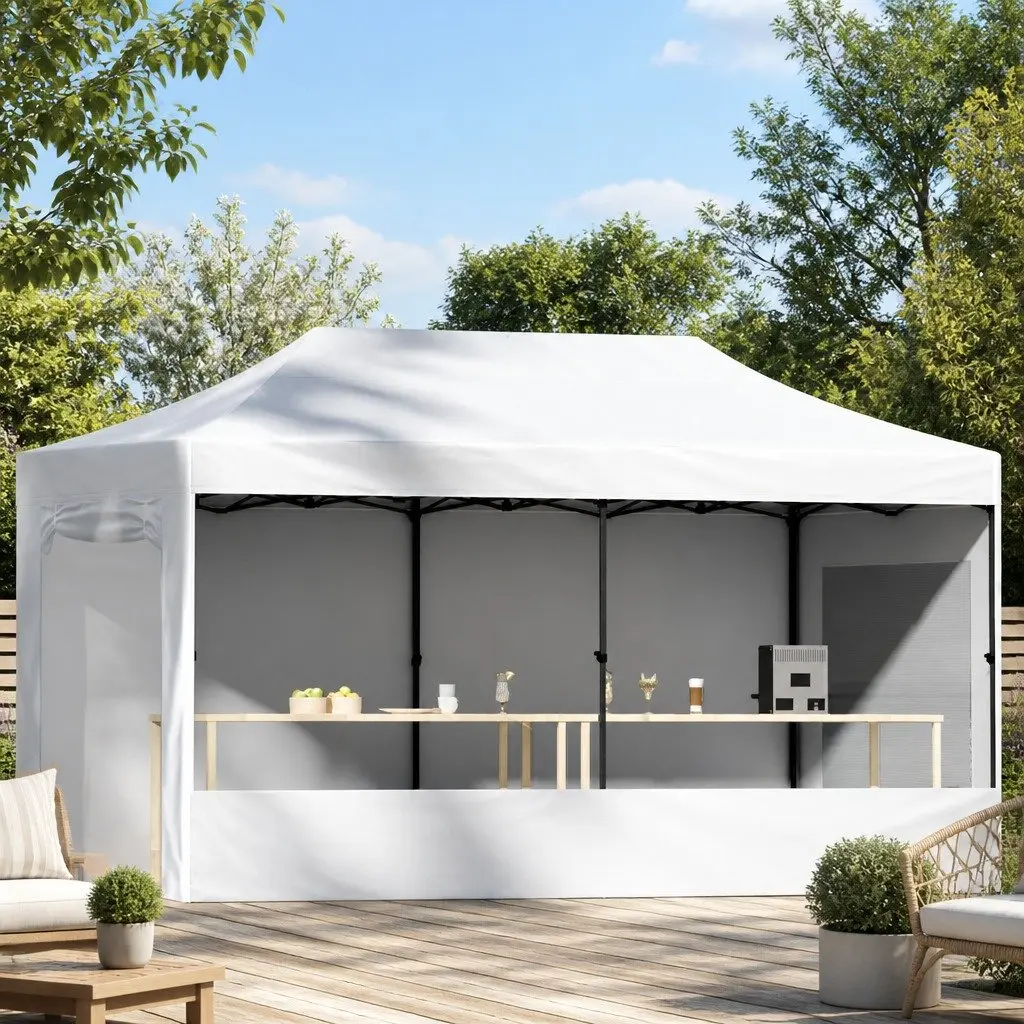 Pop Up Gazebo Tent 3x6m Steel Fabric Black Outdoor Canopy Portable Garden Shelter
