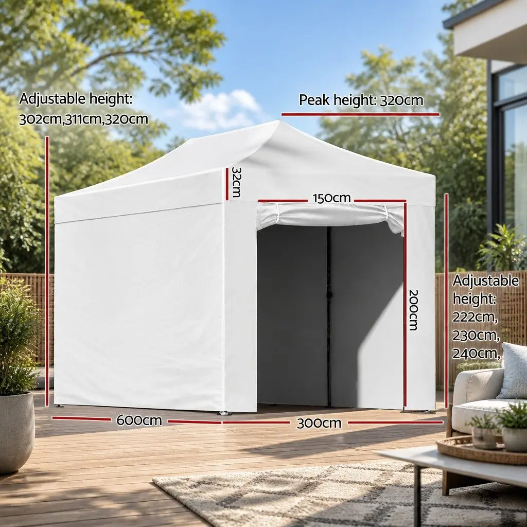 Pop Up Gazebo Tent 3x6m Steel Fabric Black Outdoor Canopy Portable Garden Shelter